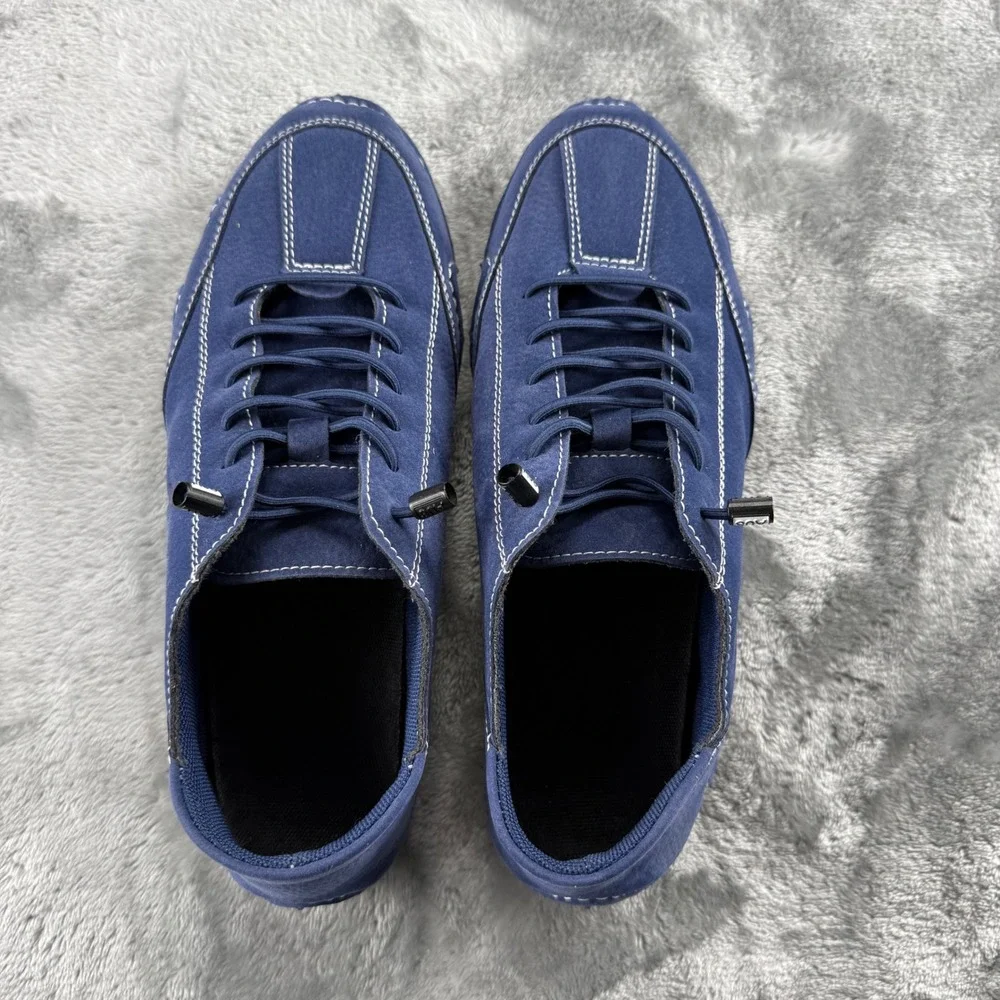 AUS Ram Blue Suede Driving Loafers Contrast Stitching Flats Size 38 Motorcycle